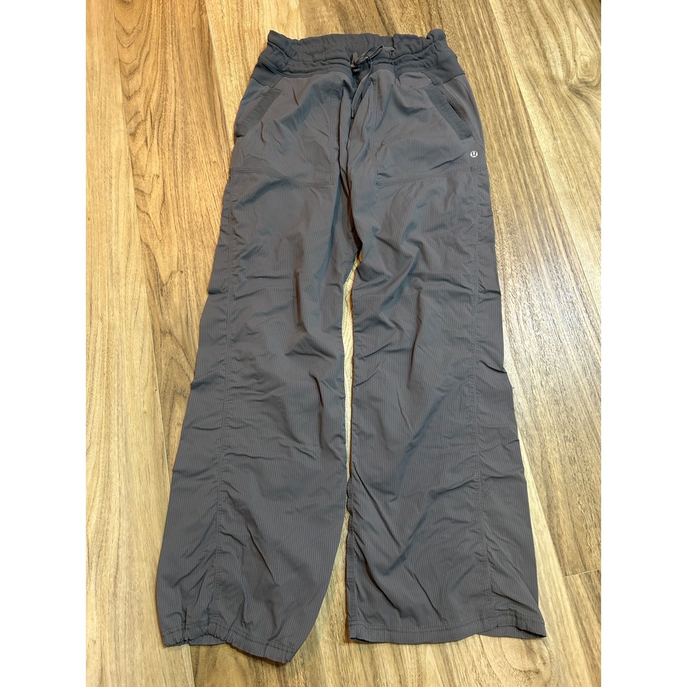 Lululemon Studio Pant Grey Pinstripe Wide Leg Drawstring Activewear Trousers 10